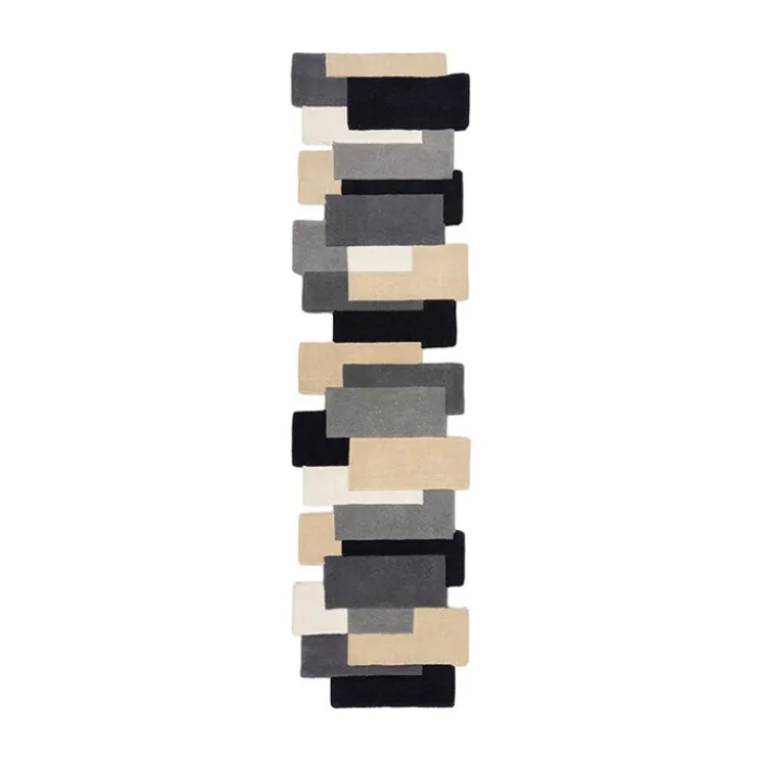 Abstrakt Läufer - Stracto Collage Schwarz Beige - 60x230cm