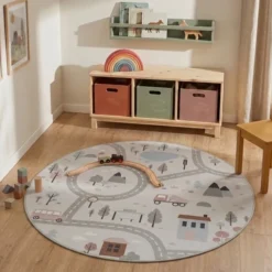 Auto Spielteppich Rund - Rocky Ride Weiß