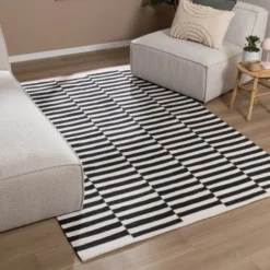Baumwollteppich - Dazzle Blocks Schwarz Weiß