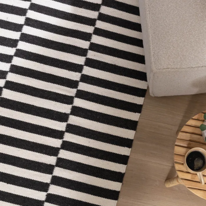 Baumwollteppich - Dazzle Blocks Schwarz Weiß