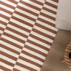Baumwollteppich - Dazzle Blocks Braun Weiß
