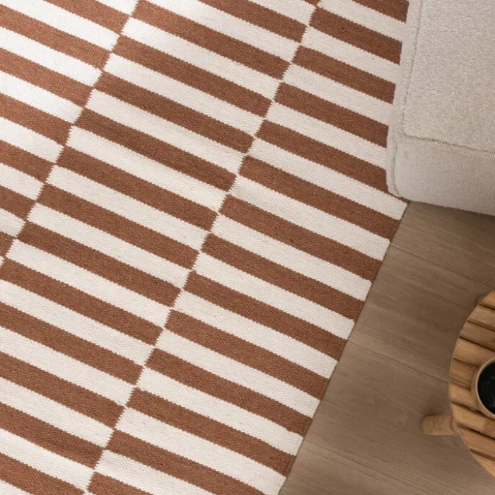 Baumwollteppich - Dazzle Blocks Braun Weiß