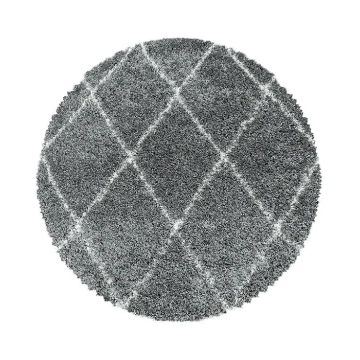 Berberteppich Rund - Agadir Lines Grau Creme
