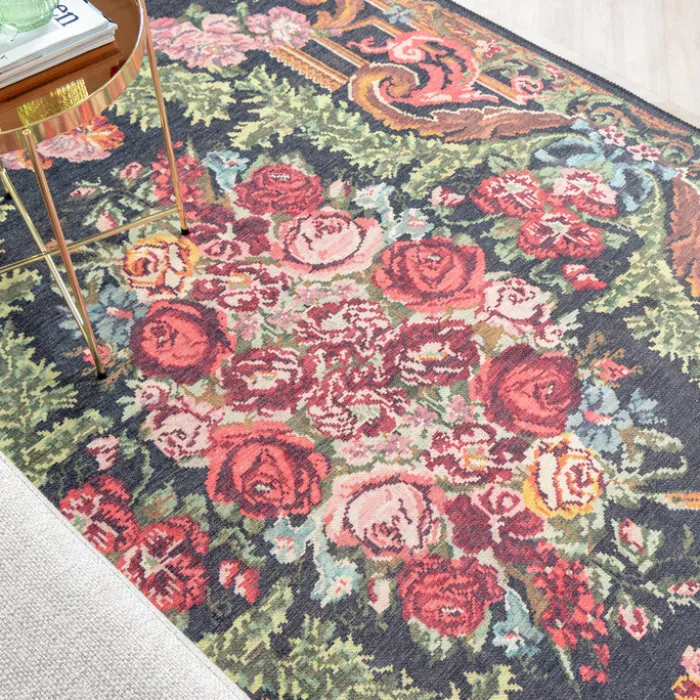 Blumen Teppich - Estate Rosen Kelim Grün