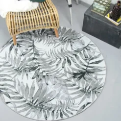Boho Teppich Rund - Palmier Blätter Grau