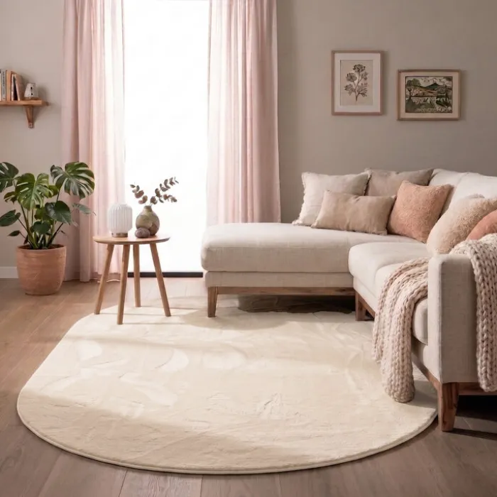 Flauschiger Teppich Oval - Cozy Creme