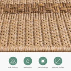 Garten Teppich Jute - Mavi Border Creme Braun