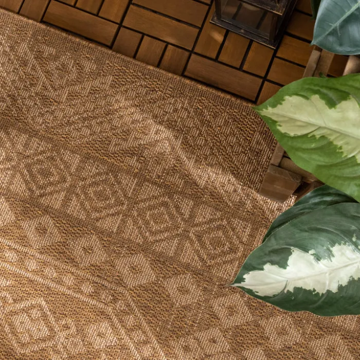 Garten Teppich Jute - Mavi Medaillon Creme Braun