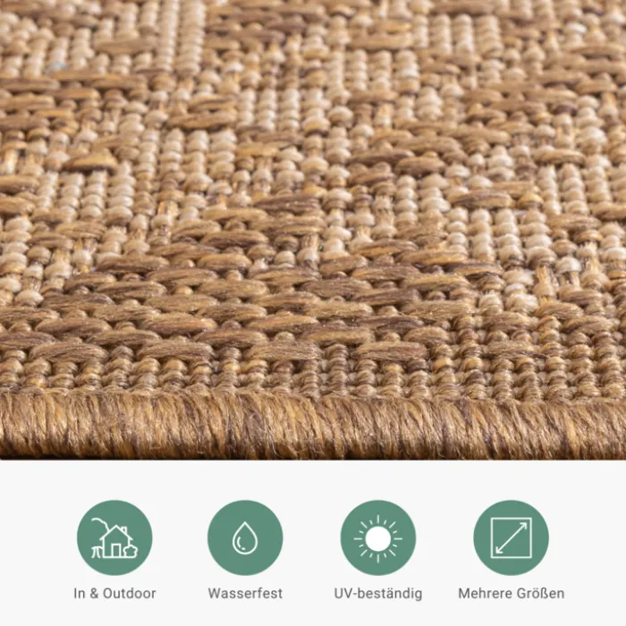 Garten Teppich Jute - Mavi Medaillon Creme Braun