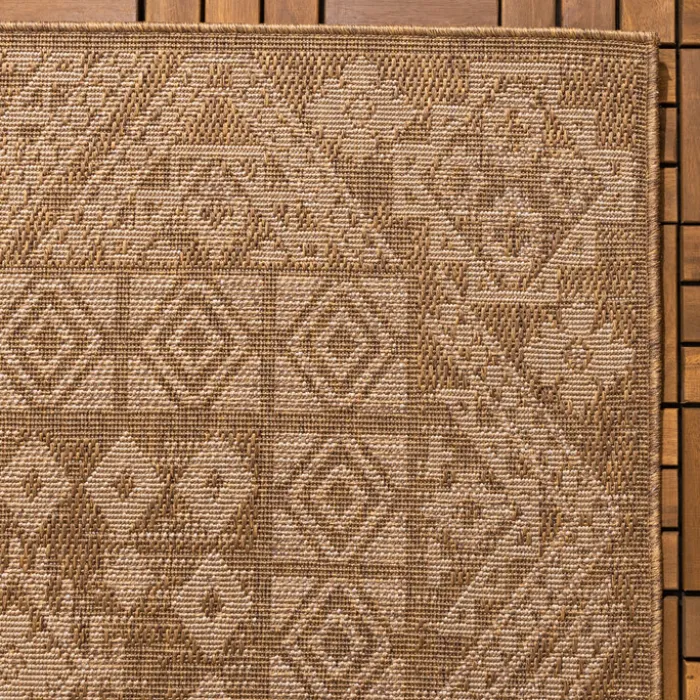 Garten Teppich Jute - Mavi Medaillon Creme Braun