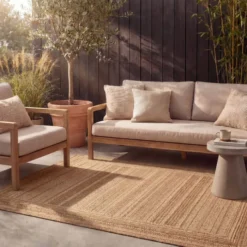 Garten Teppich Jute - Mavi Stripes Creme Braun