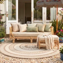 Garten Teppich Rund - Nusa Medallion Beige Creme