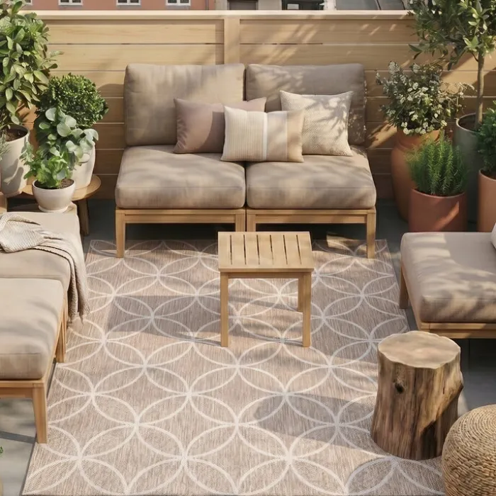 Geometrischer Outdoor Teppich - Faro Ripple Beige