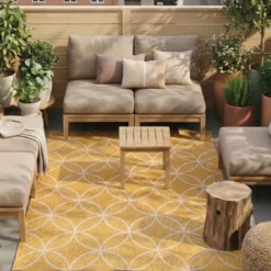 Geometrischer Outdoor Teppich - Faro Ripple Gelb