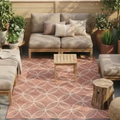 Geometrischer Outdoor Teppich - Faro Ripple Rosa