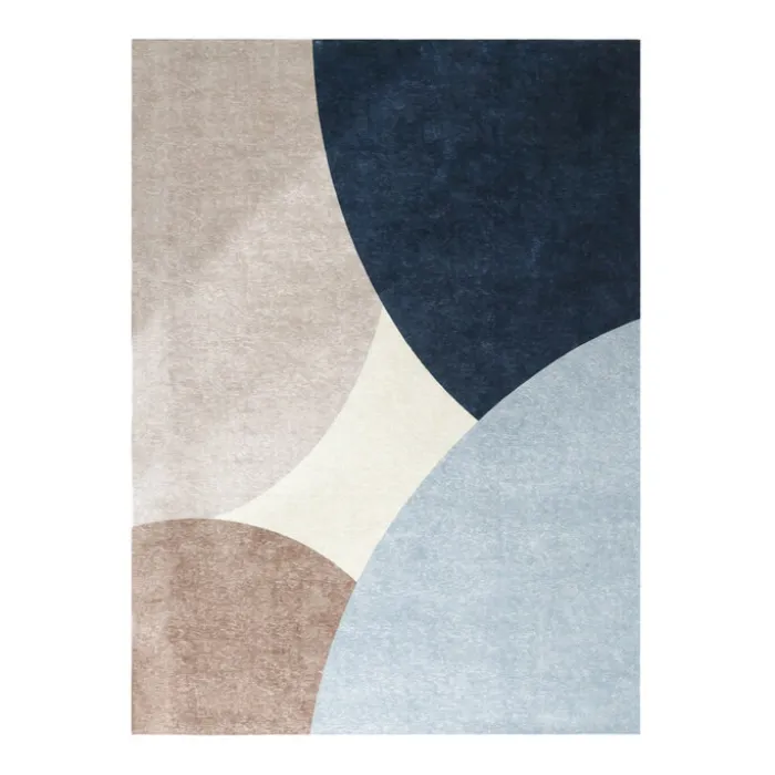 Geometrischer Teppich - Swing Circles Blau Braun