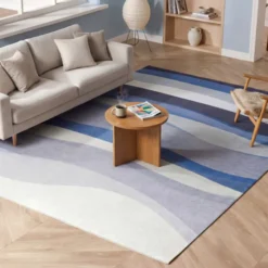 Geometrischer Teppich - Swing Waves Blau