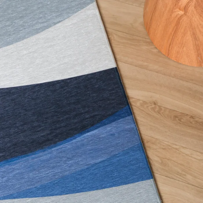 Geometrischer Teppich - Swing Waves Blau