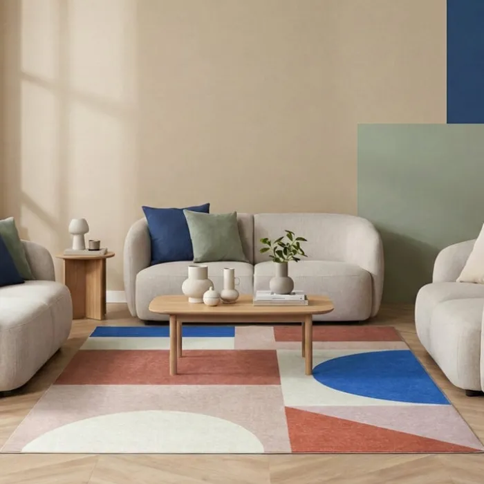 Geometrischer Teppich - Swing Shapes Blau Rosa