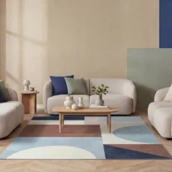 Geometrischer Teppich - Swing Shapes Blau Braun