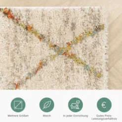 Hochflor Teppich - Blend Lines Creme Bunt