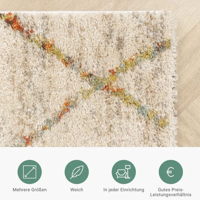 Hochflor Teppich - Blend Lines Creme Bunt