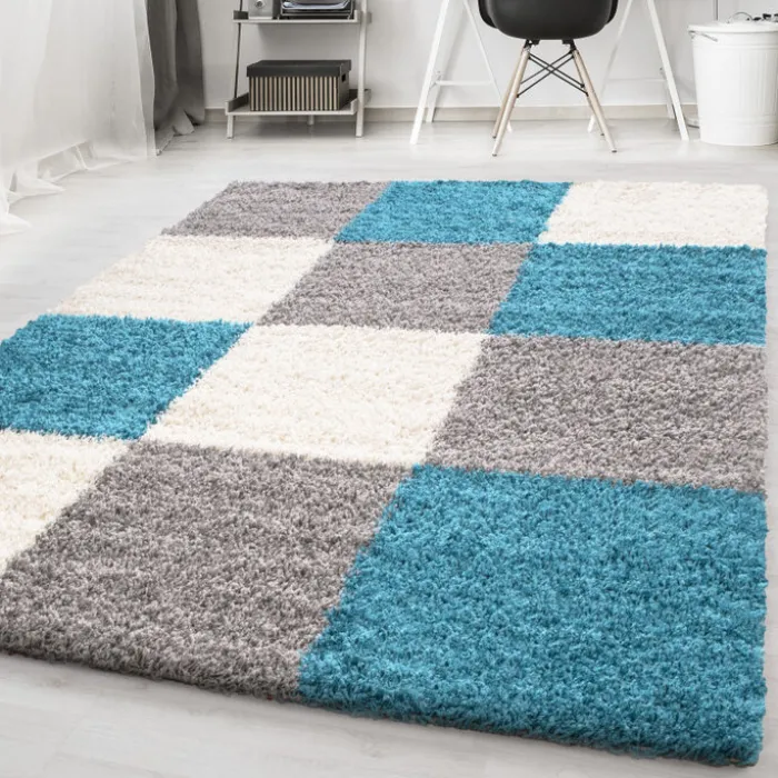 Hochflor Teppich - Cube Türkis