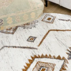 Hochflor Teppich Rund - Blend Aztec Creme Bunt