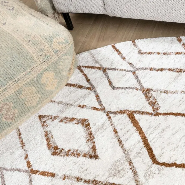 Hochflor Teppich Rund - Blend Diamond Creme Bunt