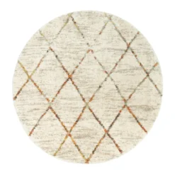 Hochflor Teppich Rund - Blend Lines Creme Bunt