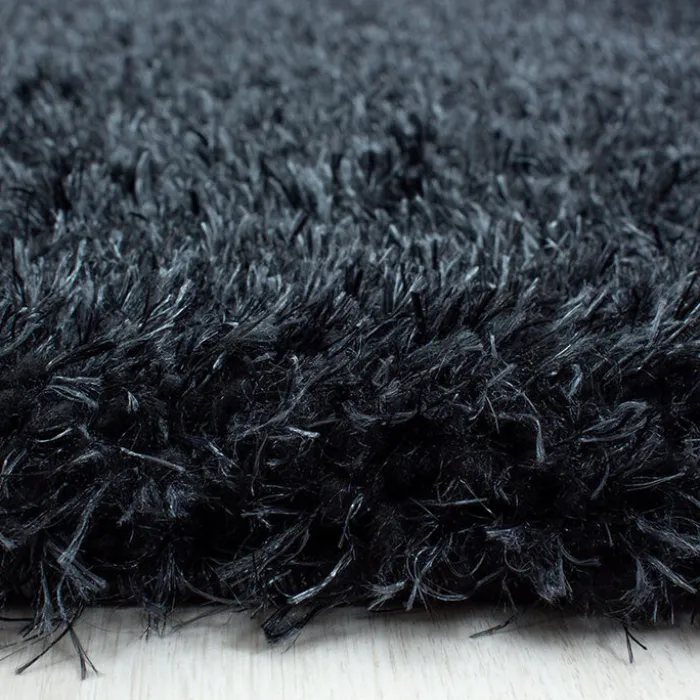 Hochflor Teppich Rund - Blushy Schwarz Meliert