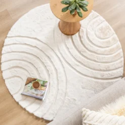 Hochflor Teppich Rund - Carvy Arches Creme