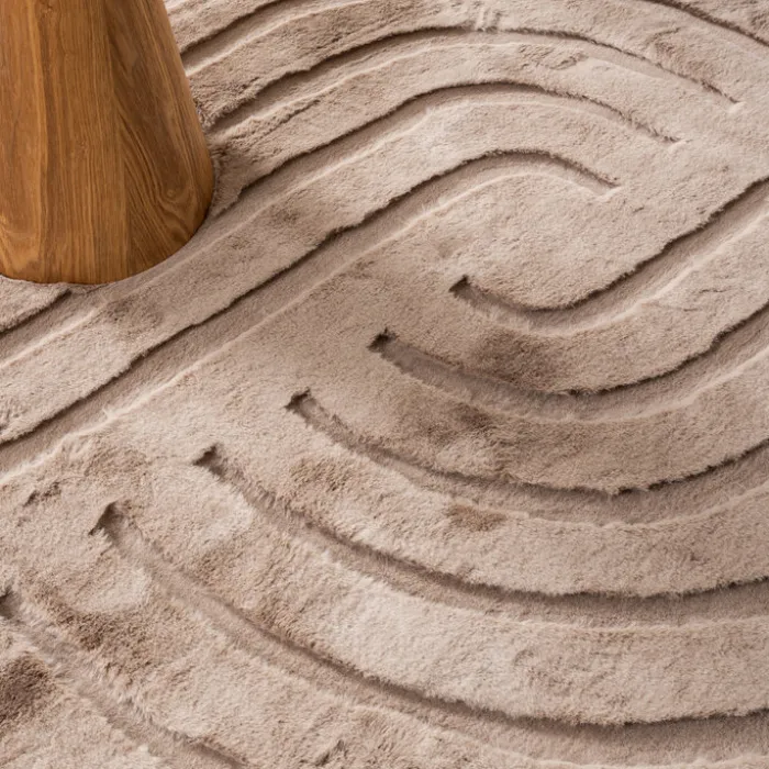 Hochflor Teppich Rund - Carvy Curves Taupe