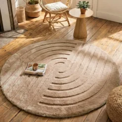 Hochflor Teppich Rund - Carvy Curves Taupe