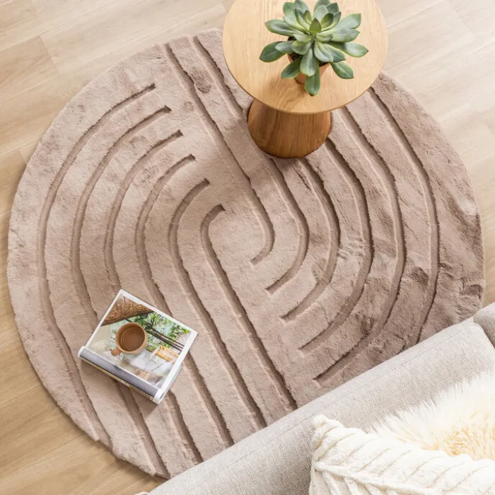 Hochflor Teppich Rund - Carvy Curves Taupe