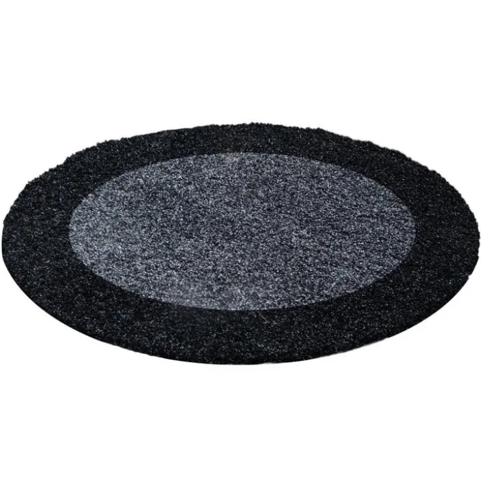 Hochflor Teppich Rund - Edge Schwarz