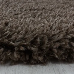 Hochflor Teppich Rund - Fuzzy Braun