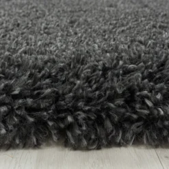 Hochflor Teppich Rund - Fuzzy Dunkelgrau