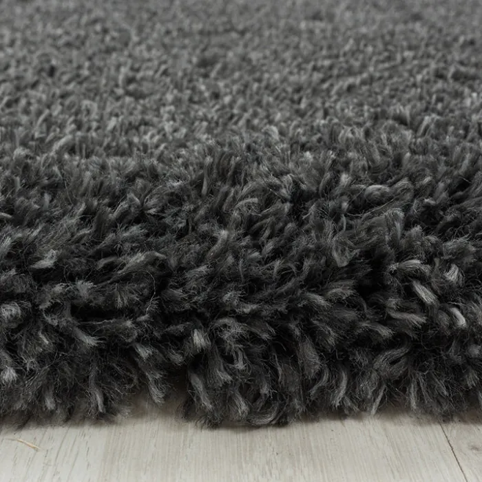 Hochflor Teppich Rund - Fuzzy Dunkelgrau