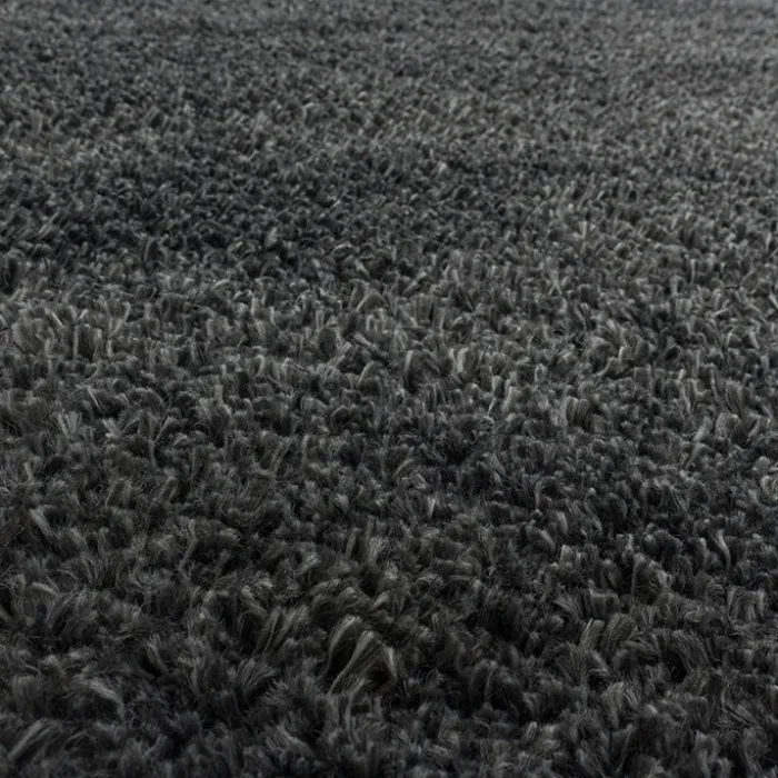 Hochflor Teppich Rund - Fuzzy Dunkelgrau