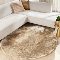 Hochflor Teppich Rund - Glorious Champagner Creme