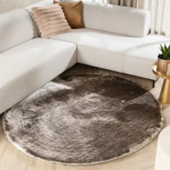 Hochflor Teppich Rund - Glorious Silber Grau