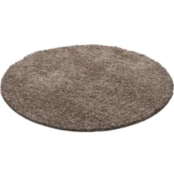 Hochflor Teppich Rund - Life Hellbraun