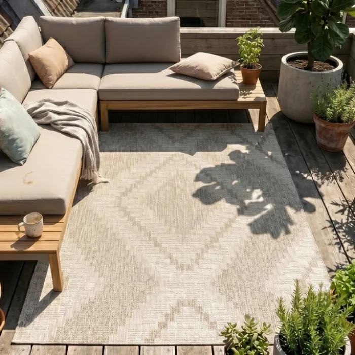 In- & Outdoor Jute Teppich - Atlas Diamond Braun Creme