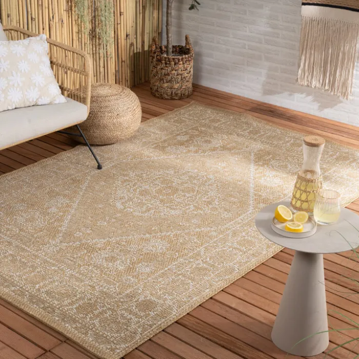 In- & Outdoor Jute Teppich - Daisy Medaillon Weiß