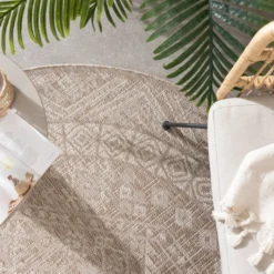 In- & Outdoor Jute Teppich Rund - Atlas Aztec Braun Creme
