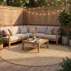 In- & Outdoor Jute Teppich Rund - Bali Braun