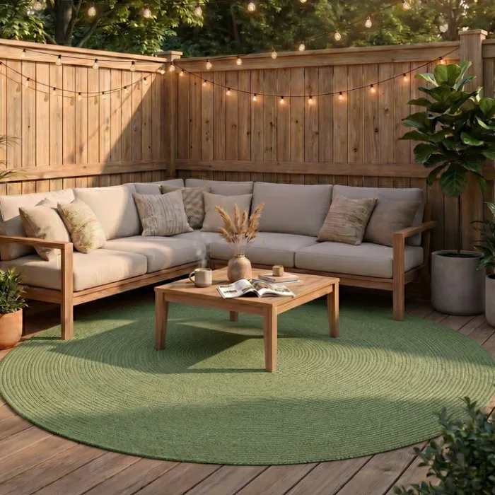 In- & Outdoor Jute Teppich Rund - Bali Grün