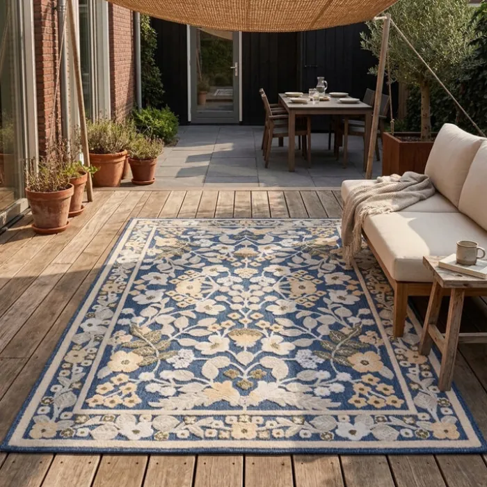 In - & Outdoorteppich - Bloom Oriental Blau