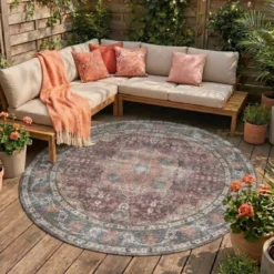 In- & Outdoor Teppich Rund - Kairo Medaillon Bordeaux Rot